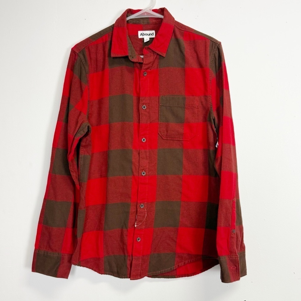 NEW Abound Flannel Shirt Mens Size Small Red Brown Buffalo Check Plaid Button Up
